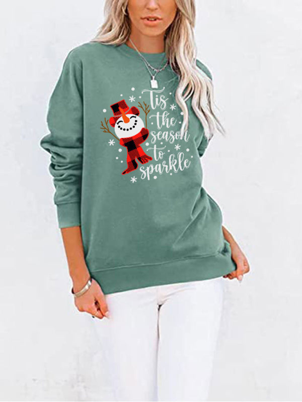 Harmony Christmas Snowman Crew Neck Pocket Bat Long Sleeve Top