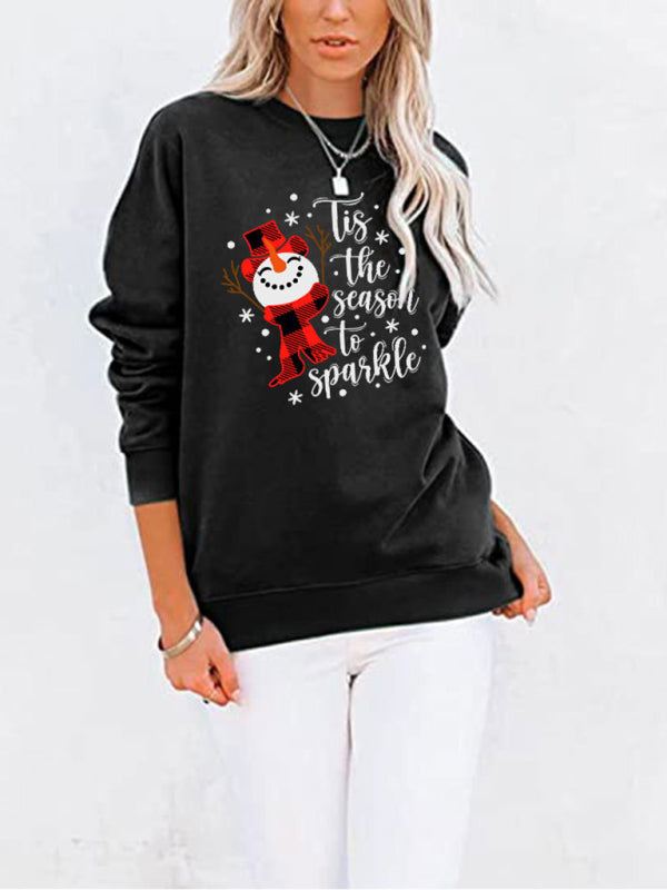 Harmony Christmas Snowman Crew Neck Pocket Bat Long Sleeve Top