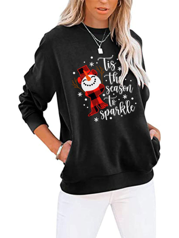 Harmony Christmas Snowman Crew Neck Pocket Bat Long Sleeve Top