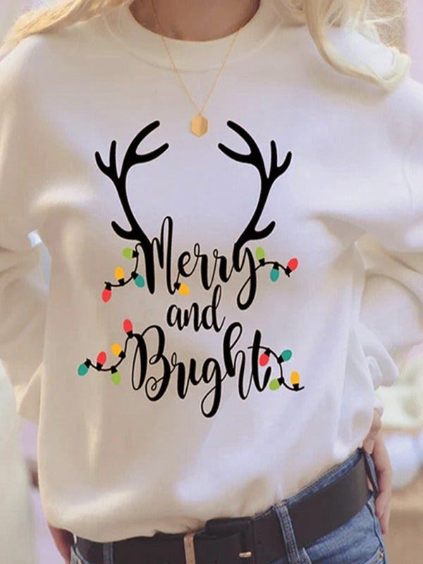 Ginger Women's Casual Long Sleeve Loose Christmas Graphic Print Sweatshirt
