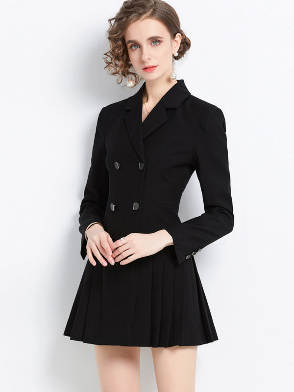 Jade Women's Long-Sleeved Suit Collar Double-Breasted Jacket Dress