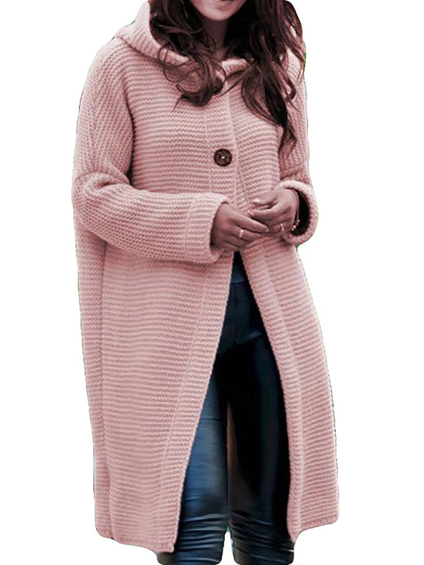 Callie Casual Button Long Cardigan Hooded Sweater Jacket