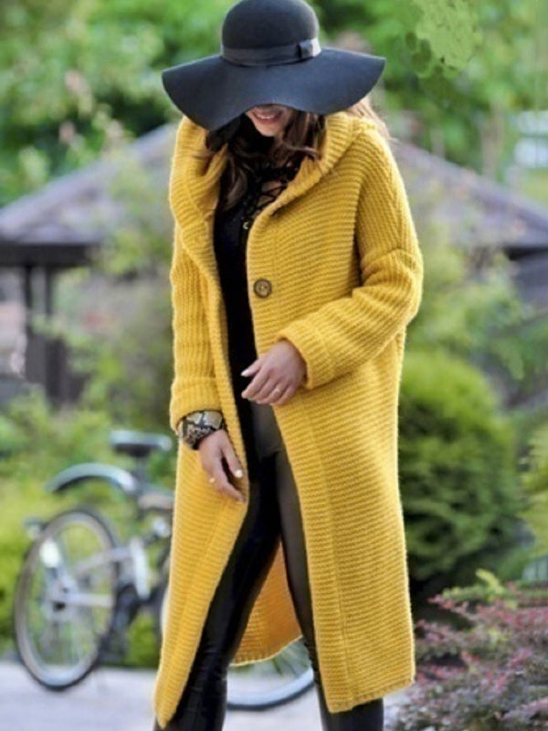 Callie Casual Button Long Cardigan Hooded Sweater Jacket