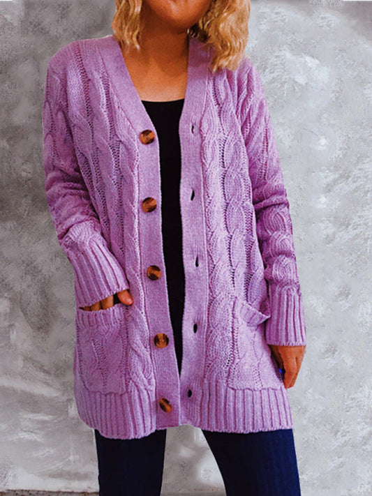 Eleanor Single Breasted Twist Pocket Long Sleeve Knit Sweater Cardigan