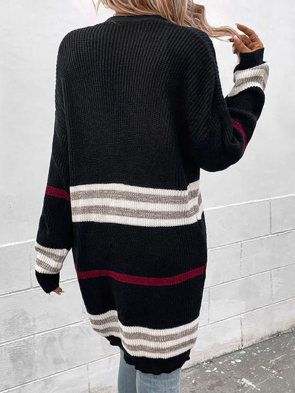 Sienna Women's Striped Color Blocking Mid-Length Knit Sweater