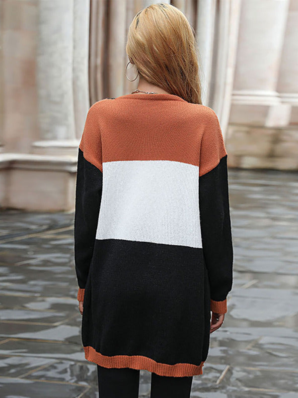 Ciara Women's Fashion Long Sleeve Color Blocking Sweater Cardigan