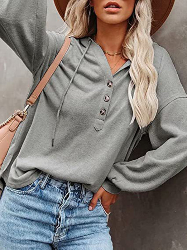 Jennie V-Neck Long Sleeve Loose Casual Hoodie