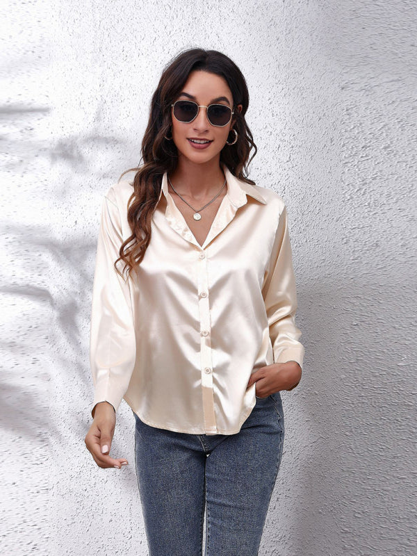 Jubilee Seding Shirt Women's Satin Silk Like Long Sleeved Shirt