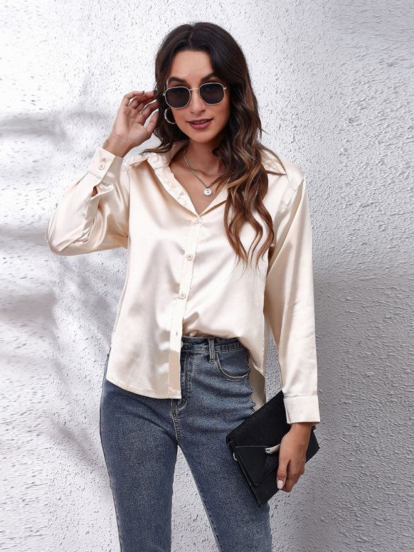 Jubilee Seding Shirt Women's Satin Silk Like Long Sleeved Shirt