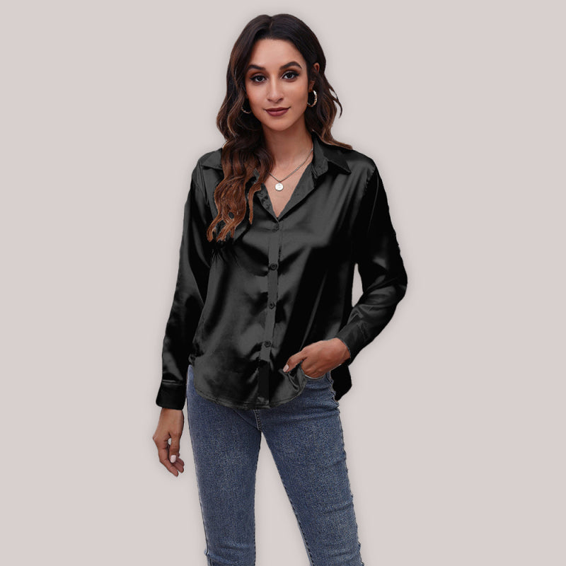 Jubilee Seding Shirt Women's Satin Silk Like Long Sleeved Shirt
