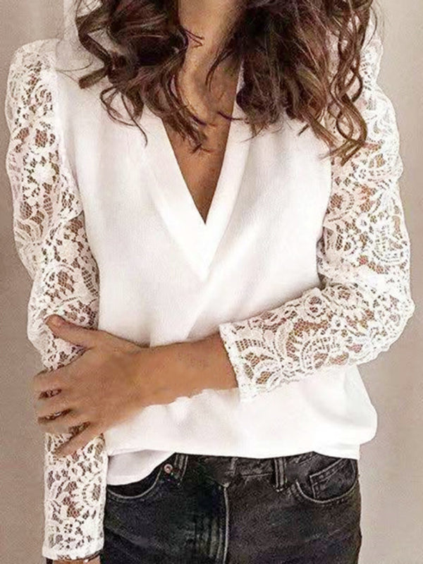 Fortuna Paneled Lace Long Sleeve Slim Fit Women's Top
