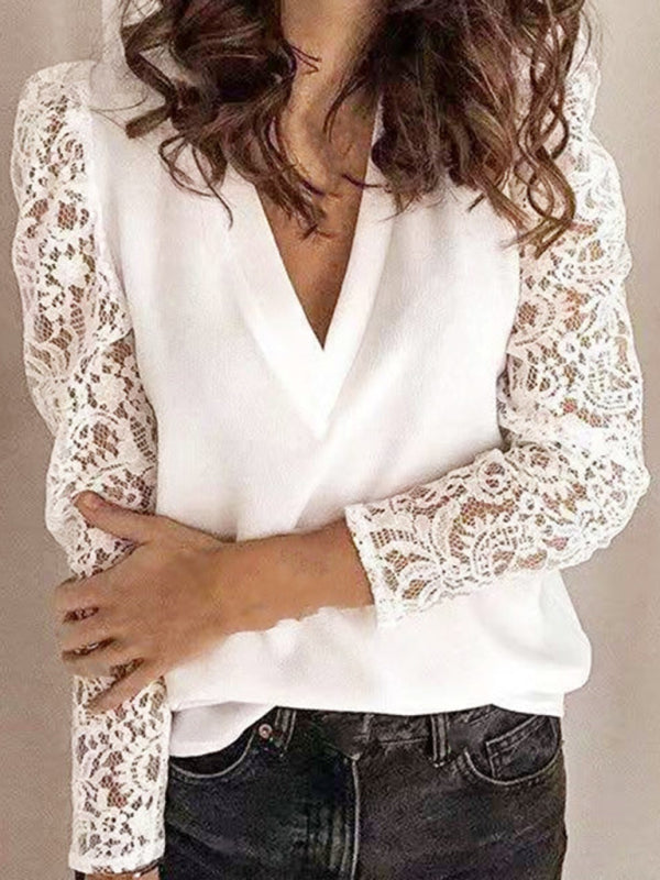 Fortuna Paneled Lace Long Sleeve Slim Fit Women's Top