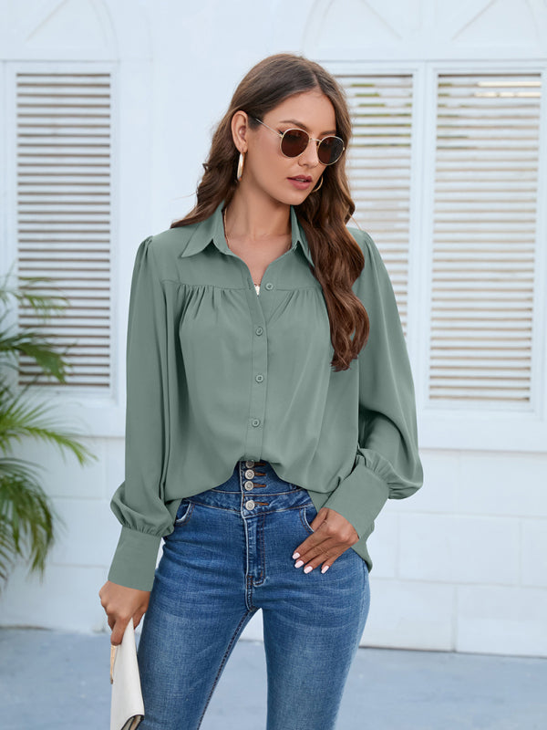 Brynlee Spring And Autumn New Chiffon Shirt Women's Shirt Pleated Long-Sleeved Top