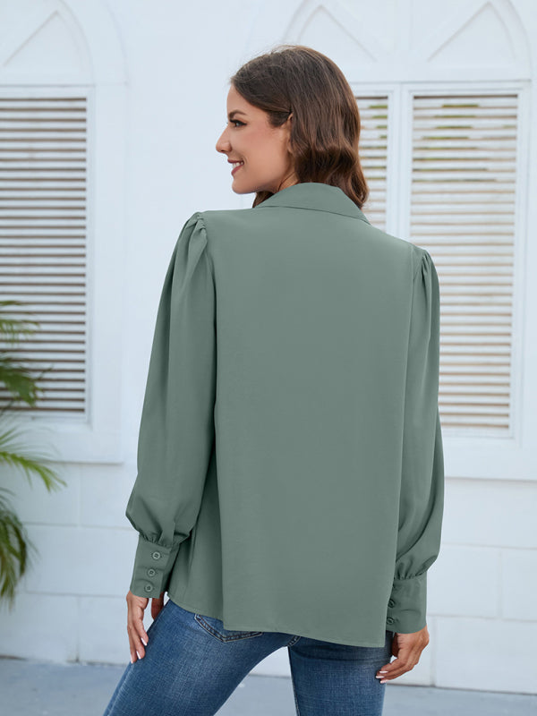 Brynlee Spring And Autumn New Chiffon Shirt Women's Shirt Pleated Long-Sleeved Top