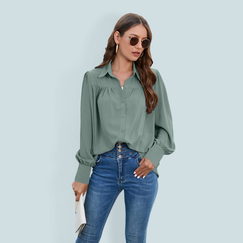 Brynlee Spring And Autumn New Chiffon Shirt Women's Shirt Pleated Long-Sleeved Top