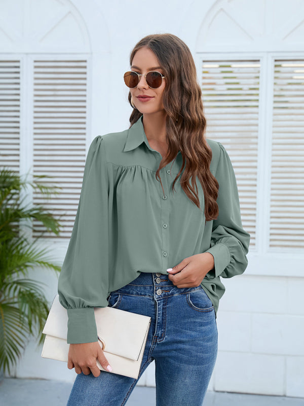 Brynlee Spring And Autumn New Chiffon Shirt Women's Shirt Pleated Long-Sleeved Top