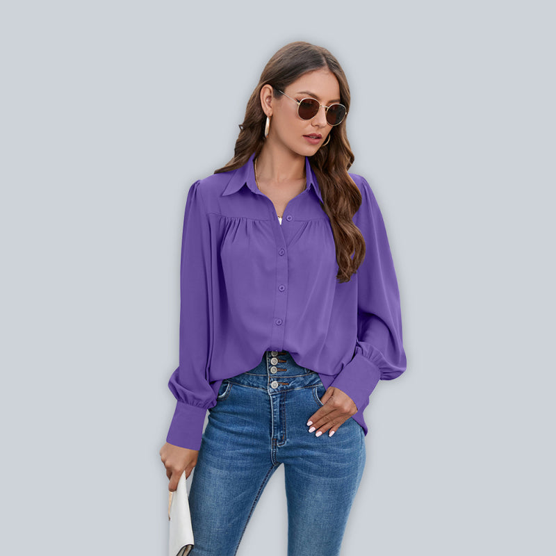 Brynlee Spring And Autumn New Chiffon Shirt Women's Shirt Pleated Long-Sleeved Top