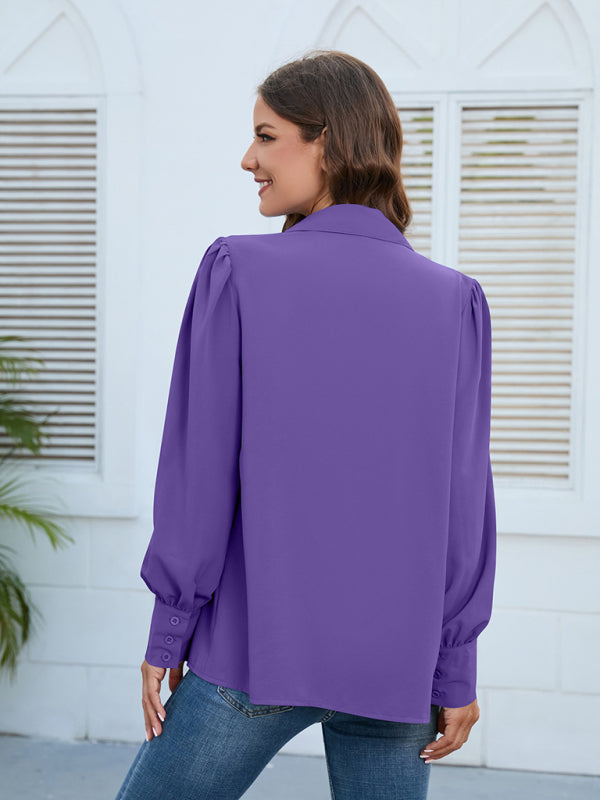 Brynlee Spring And Autumn New Chiffon Shirt Women's Shirt Pleated Long-Sleeved Top