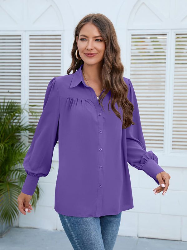 Brynlee Spring And Autumn New Chiffon Shirt Women's Shirt Pleated Long-Sleeved Top