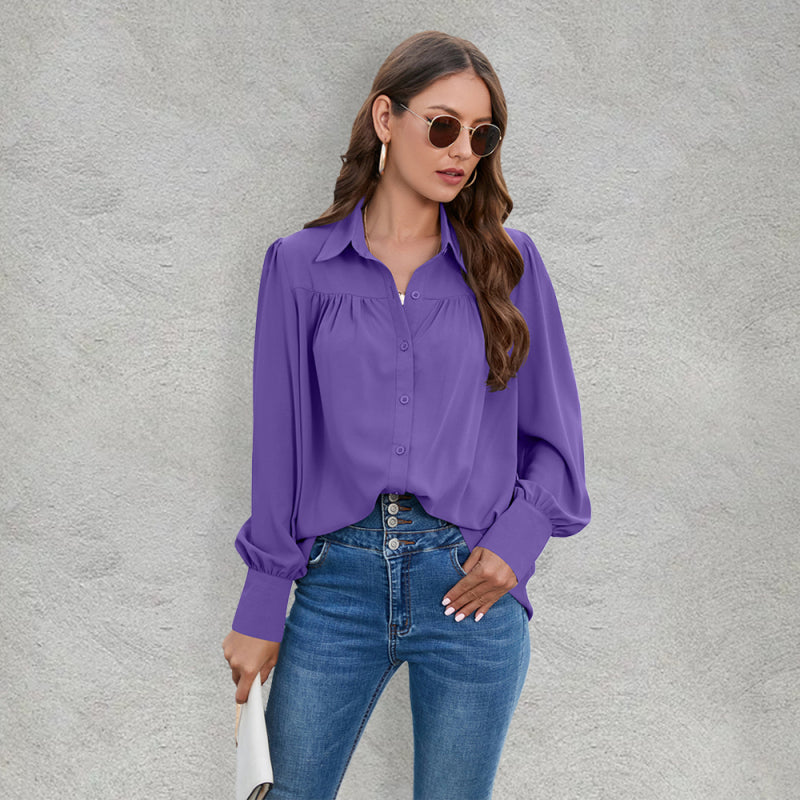 Brynlee Spring And Autumn New Chiffon Shirt Women's Shirt Pleated Long-Sleeved Top