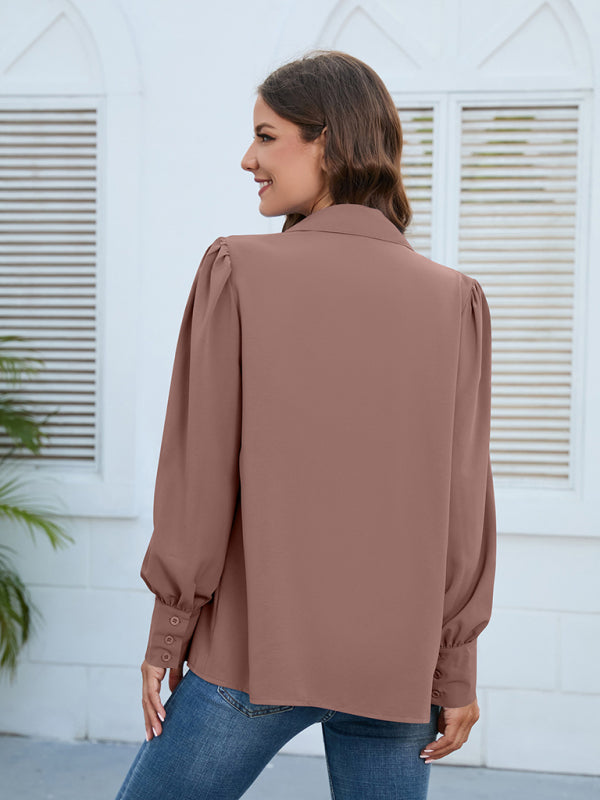 Brynlee Spring And Autumn New Chiffon Shirt Women's Shirt Pleated Long-Sleeved Top