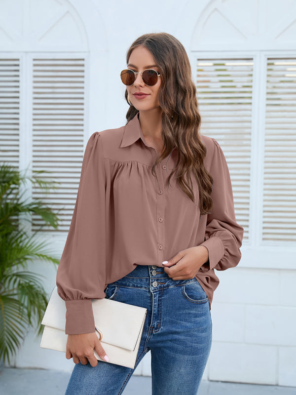 Brynlee Spring And Autumn New Chiffon Shirt Women's Shirt Pleated Long-Sleeved Top