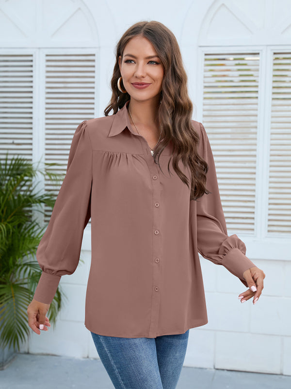 Brynlee Spring And Autumn New Chiffon Shirt Women's Shirt Pleated Long-Sleeved Top