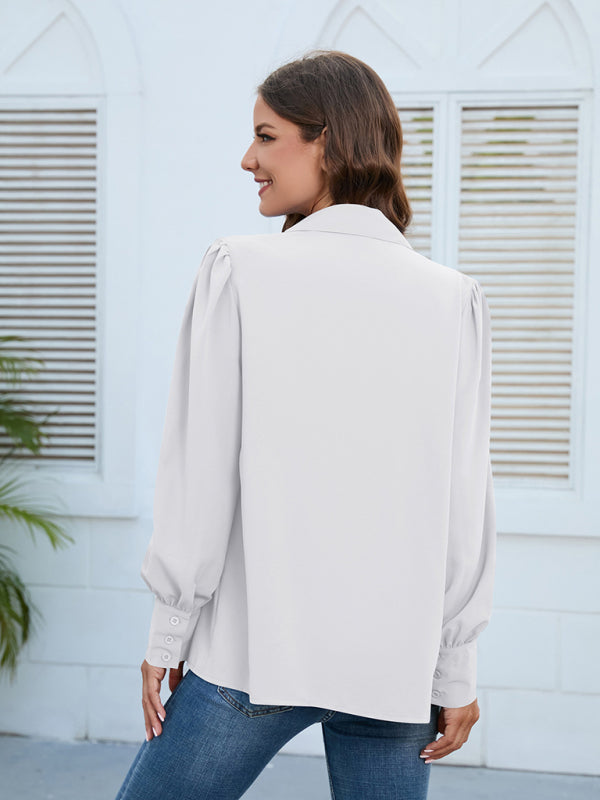 Brynlee Spring And Autumn New Chiffon Shirt Women's Shirt Pleated Long-Sleeved Top