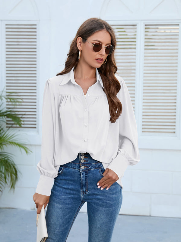 Brynlee Spring And Autumn New Chiffon Shirt Women's Shirt Pleated Long-Sleeved Top