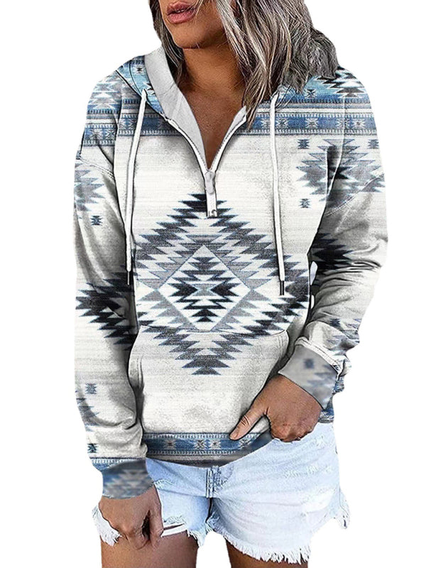 Lea New Ethnic Tribal Print Hooded Sweater Jacket Top