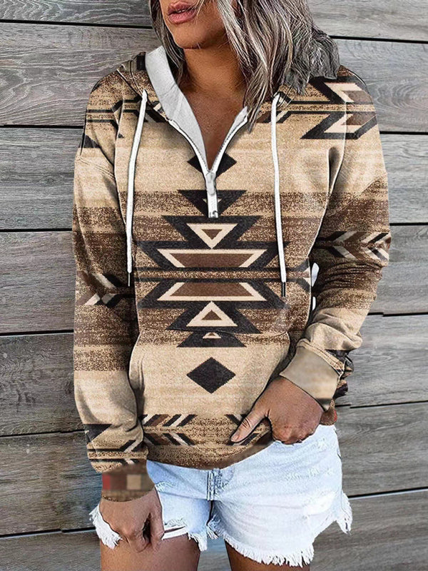 Lea New Ethnic Tribal Print Hooded Sweater Jacket Top