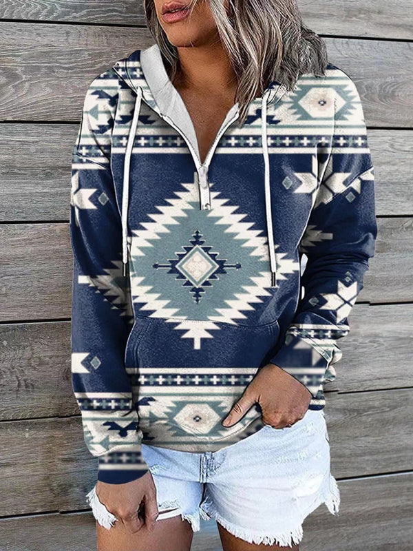 Lea New Ethnic Tribal Print Hooded Sweater Jacket Top