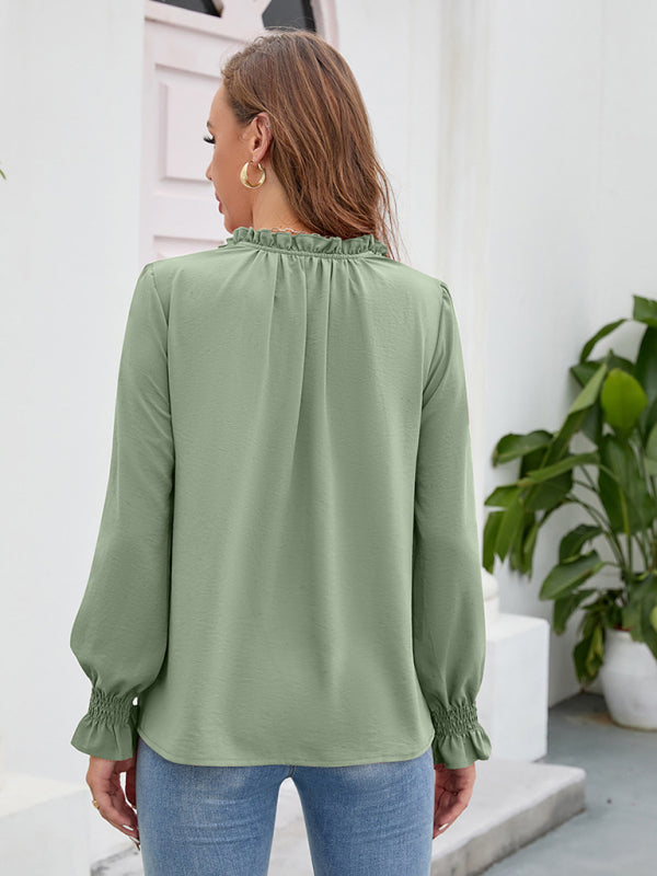 Freyja Long-Sleeved Tops New V-Neck Casual Loose Chiffon Tops For Women