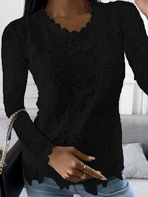 Isolde New Casual Lace Simple And Elegant Long-Sleeved Top