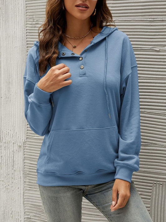 Laurel Women's Half Cardigan Button Kangaroo Pocket Hoodie