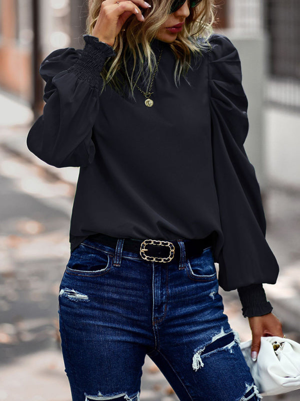 Galina Puff Sleeve Temperament Commuter Top 2022 Solid Color Casual Shirt Women