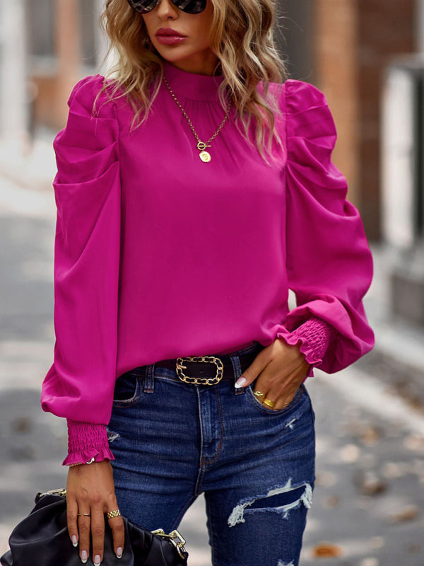 Galina Puff Sleeve Temperament Commuter Top 2022 Solid Color Casual Shirt Women