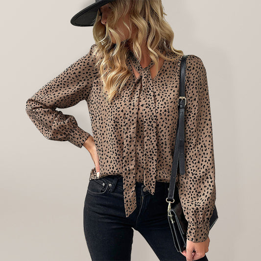 Federica Women's Commuter Leopard Print Tie Shirt