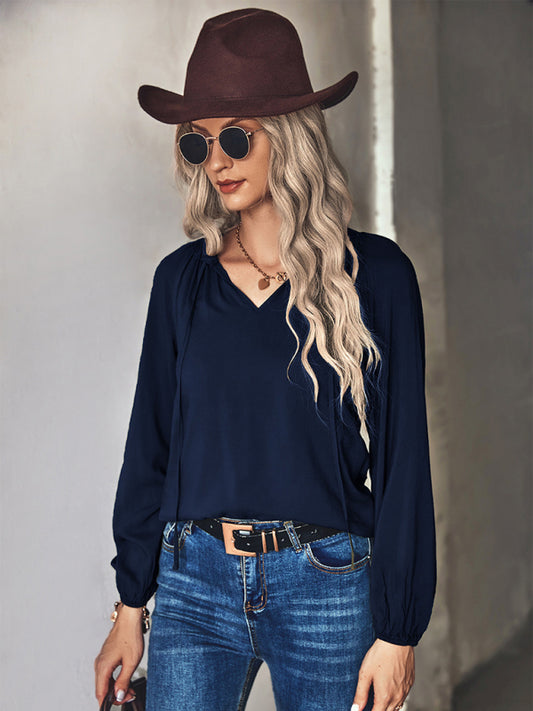 Faiza Women's Woven Elegant V-Neck Long-Sleeved Shirt