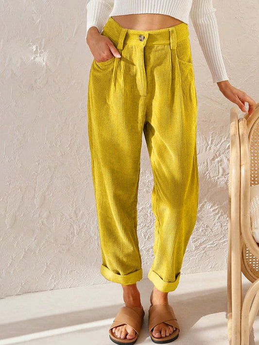 Mylah High Waist Lounge Pants Solid Color Corduroy Loose Straight Leg Trousers