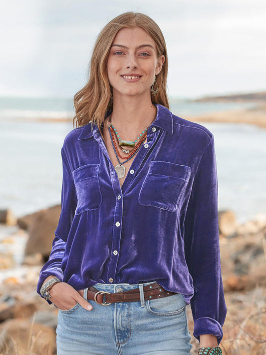 Chenoa Long-Sleeved All-Match Velvet And Golden Velvet Top With Loose Base Lining