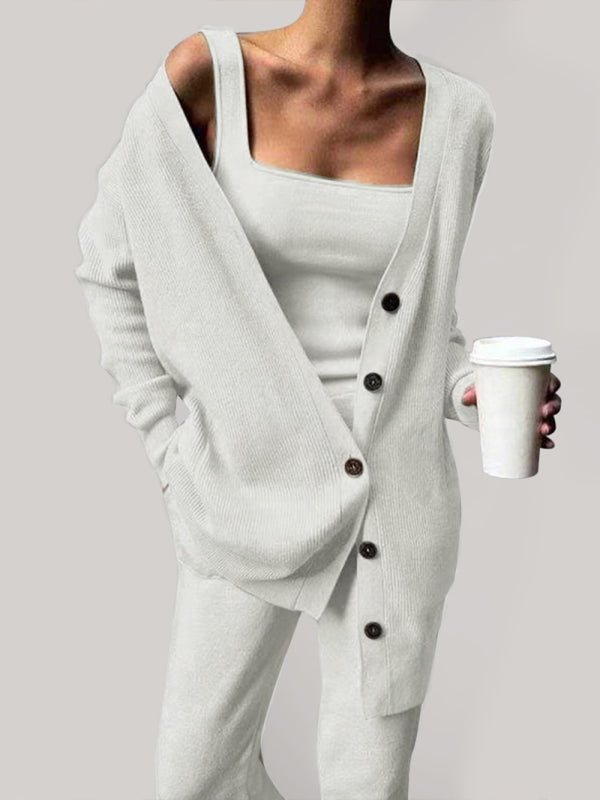 Emelia Women's Solid Color Casual Knitted Three-piece Suit