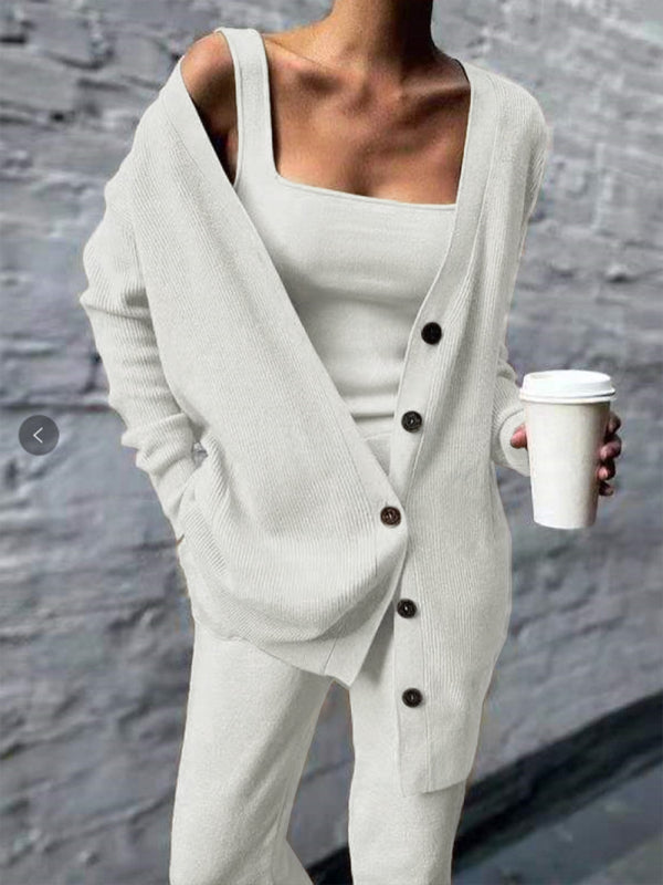 Emelia Women's Solid Color Casual Knitted Three-piece Suit