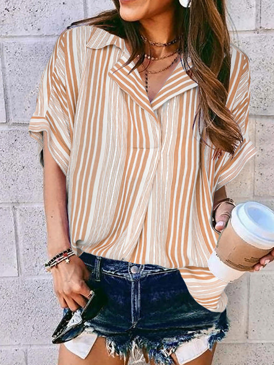 Lavinia New Half Open V-Neck Leopard Print Short-Sleeved Shirt