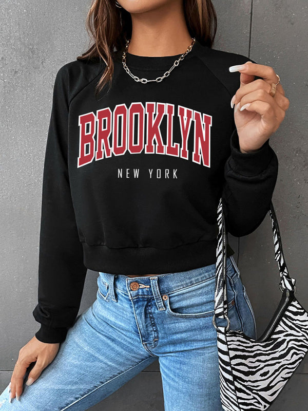 Ashley Women's Sports Preppy Round Neck Raglan Sleeve Sweatshirt