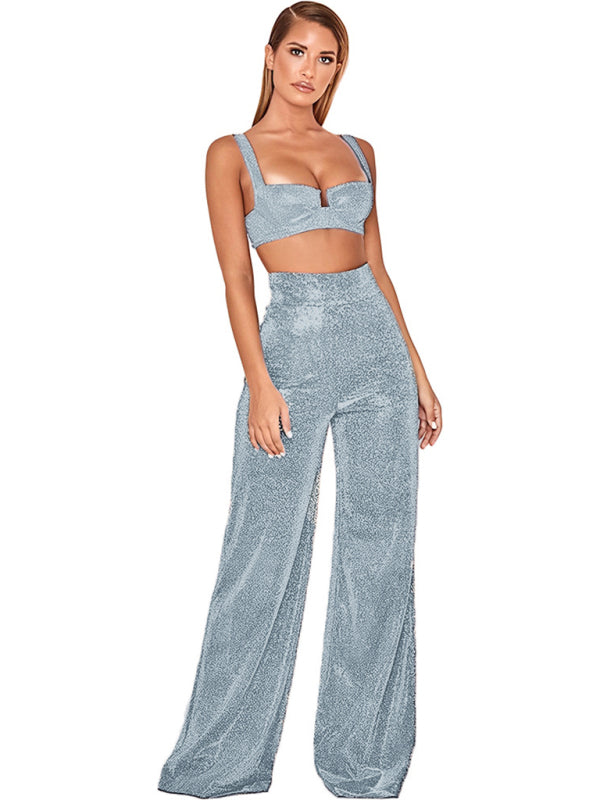 Scarlet Hot Silver Wide Leg Pants High Waist Straight Ladies Casual Pants