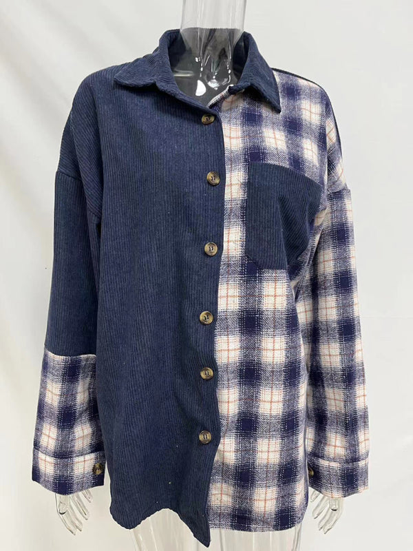 Leonie Plaid Shirt Cross-Border European And American Foreign Trade Women's Long-Sleeved Loose Pocket Shirt