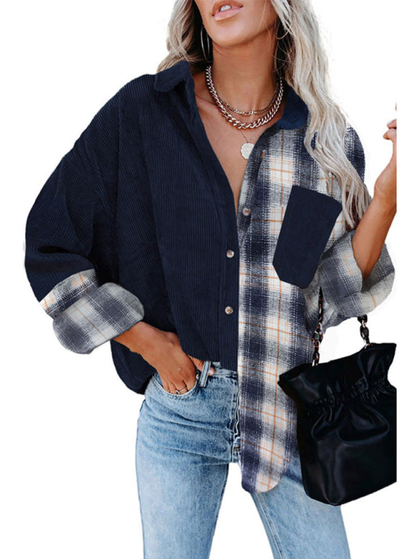 Leonie Plaid Shirt Cross-Border European And American Foreign Trade Women's Long-Sleeved Loose Pocket Shirt