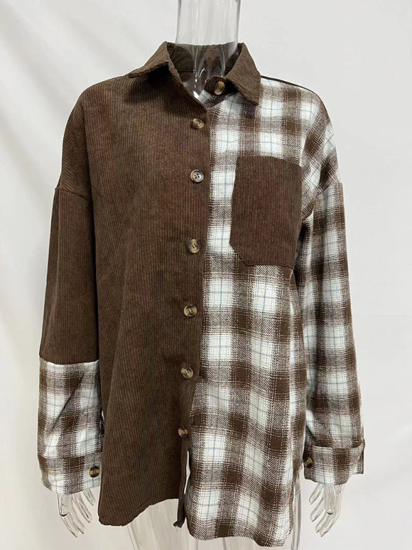 Leonie Plaid Shirt Cross-Border European And American Foreign Trade Women's Long-Sleeved Loose Pocket Shirt