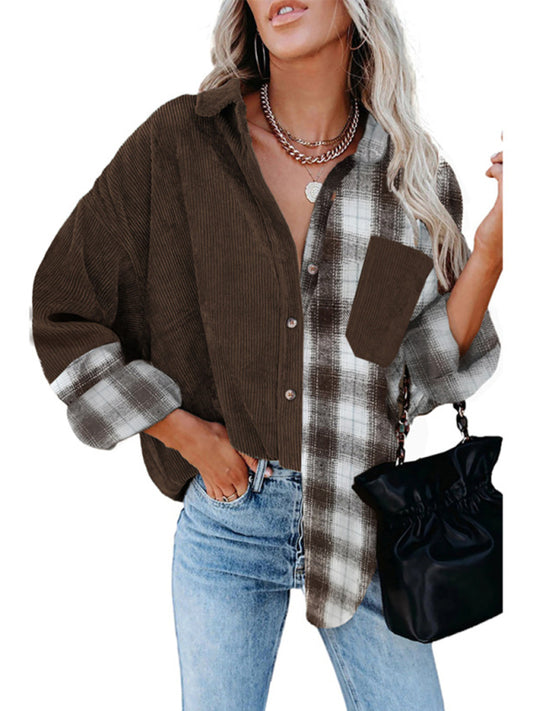 Leonie Plaid Shirt Cross-Border European And American Foreign Trade Women's Long-Sleeved Loose Pocket Shirt